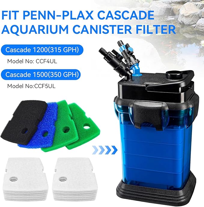 Canister Filter Pads Compatible with Penn Plax Cascade 1200/1500 CCF4UL/CCF5UL Replacement Canisters Filters Sponges for Aquariums Fish Tank Turtle Tank-PawvioPets