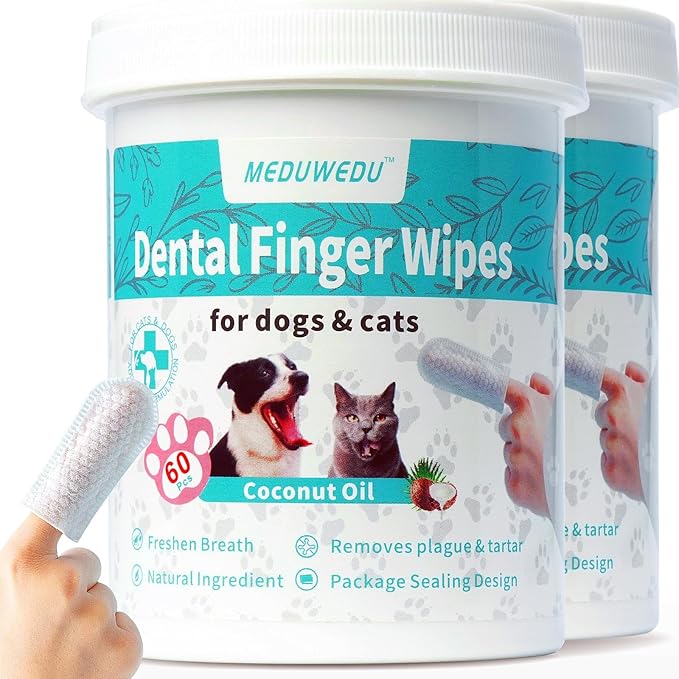 Dental Care Finger Wipes 120 Counts,Teeth Cleaning Finger Wipes for Dogs & Cats,Reduces Plaque & Supports Oral Freshness, Small Animal Stain Removers, Coconut Scent-PawvioPets