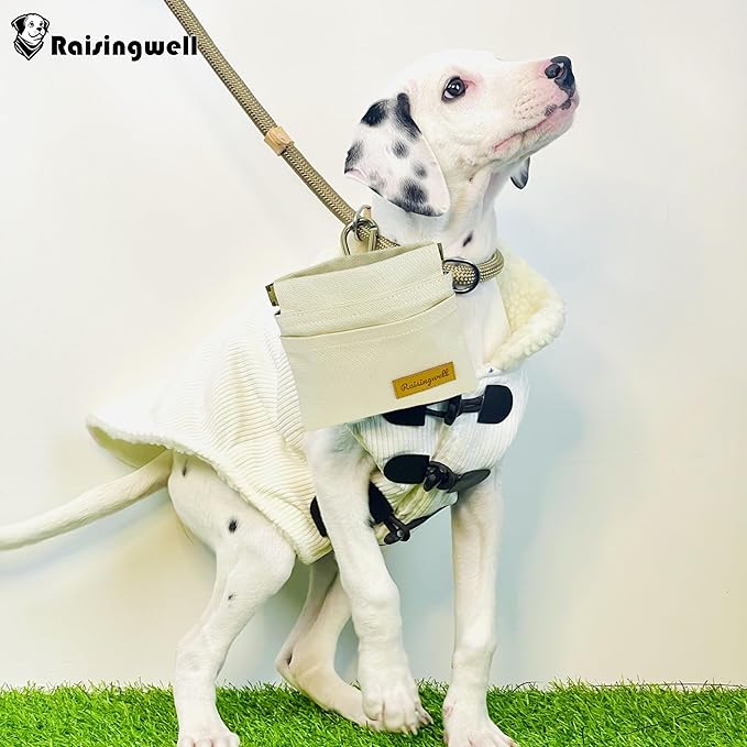 Dog Treat Pouch, Lvory Pocket Sized Pet Training Pouch, Cotton Fabric, Hand Free Dog Walking Bag with Carabiner, Self-Closing Pet Feed Snack Reward, for Puppy Travel or Outdoor Use-PawvioPets