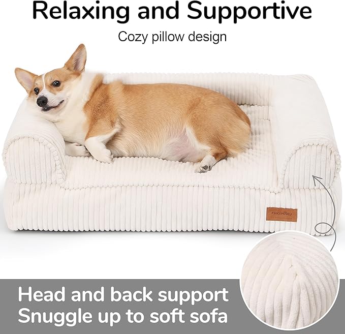 FUKUMARU Cute Dog Bed, Fluffy Pet Bed with TPU Layer Keeping Lining Dry, Dog Couch Medium Size Dogs Easy to Care, Warm Cat Bed with Removable Zipper Cover, 36inch, Large, Cream-PawvioPets