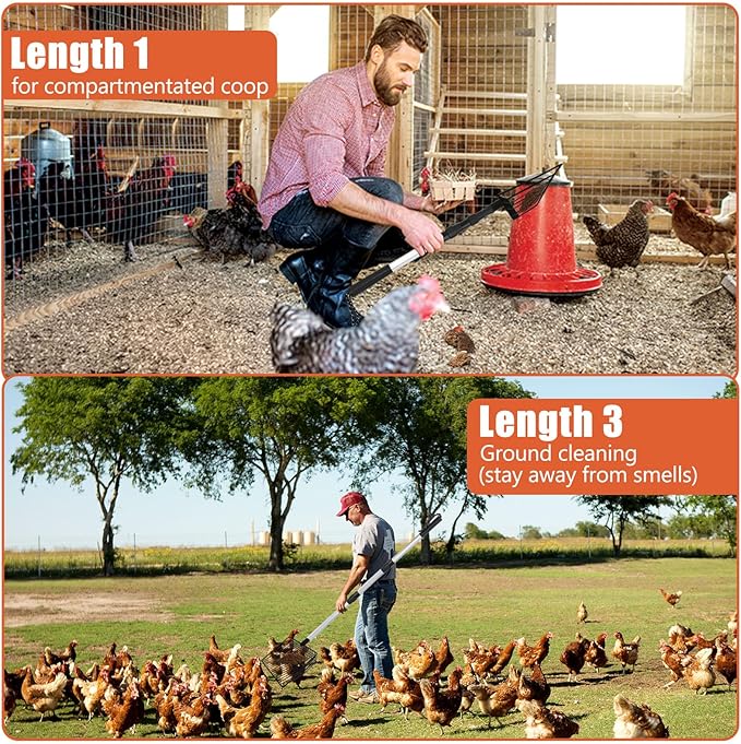 Esmorah Chicken Poop Scooper for Sand & Coop Cleaning - Sifting Shovel with 22"-40" Adjustable Handle, 3 Lengths Heavy Duty Stainless Steel Sifter-PawvioPets