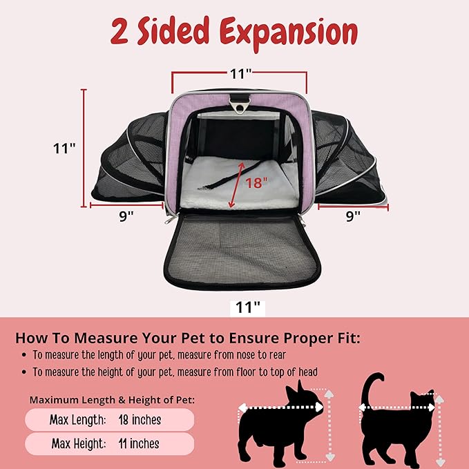 Airline Approved Expandable Premium Pet Carrier on Wheels- Two Sided Rolling Carrier- Designed for Dogs & Cats- Extra Spacious Soft Lined Carrier! - Pink (RL-PET-CARRIER-WHEELS)-PawvioPets