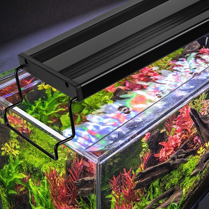 AQQA Full Spectrum Aquarium Light,Fish Tank Lights for Plant Growth Fish Viewing,3 Mode White Blue Red Green LED Beads,Timer,Adjustable Brightness,Extendable Brackets for Freshwater 18W for 18-24inch-PawvioPets