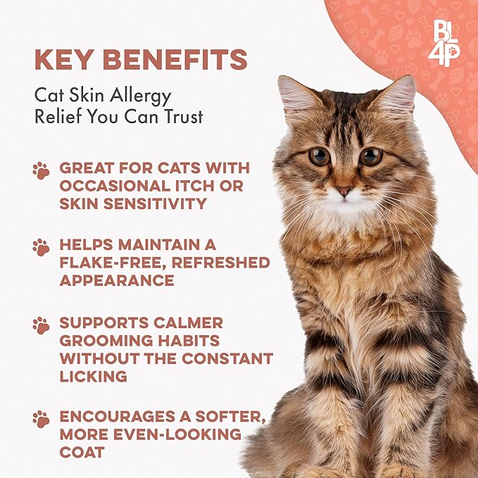 Cat Itchy Skin Relief & Hair Loss Treatment, Holistic Allergy Relief for Cats Calms Dry Skin, Dandruff & Reduces Licking, Scratching, Patchy, Matted and Shedding Fur, 400 Easy to Use Pills-PawvioPets