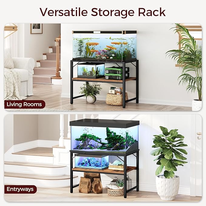 40-50 Gallon Fish Tank Stand, Aquarium Stand with 2-Tier Storage Shelves, Heavy Duty Breeder Turtle Terrarium Stand Rack for Home Office, 36.2" L x 18.9" W x 24.4" H, Rustic Brown FTHR4001-PawvioPets