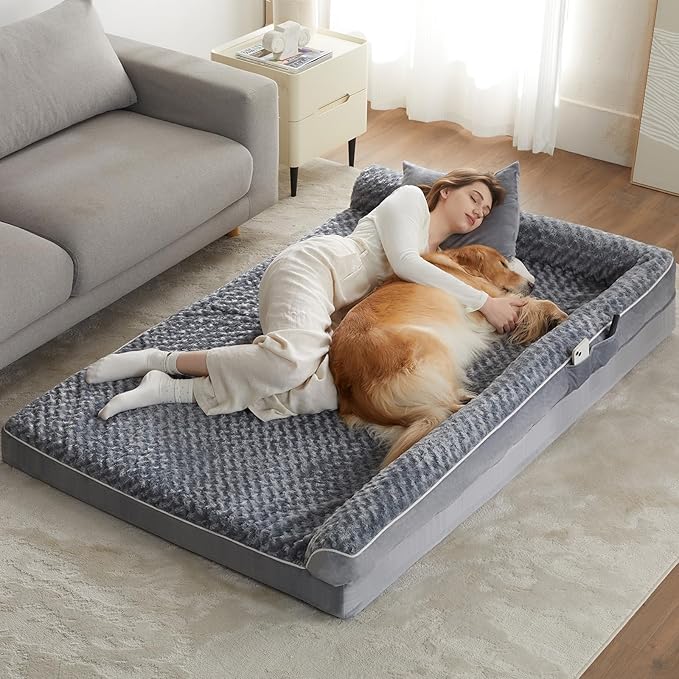 BFPETHOME Orthopedic Dog Beds for Extra Large Dogs, Waterproof Sofa XXL Dog Bed with Sides, Non-Slip Bottom and Egg-Crate Foam Big Pet Couch Bed with Washable Removable Cover,Pet Bed for Large Dogs-PawvioPets