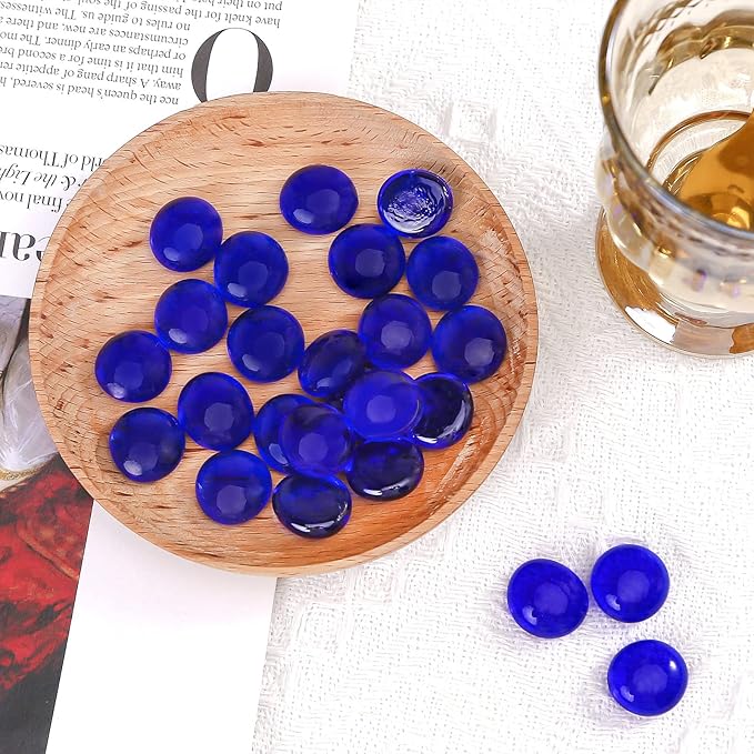 FUTUREPLUSX 1LB Blue Flat Glass Marbles, Premium Dark Blue Aquarium Rocks Fish Tank Gravel Stones Bulk Pebbles Decorative Beads for DIY Crafts Vase Fillers Table Scatter Decor-PawvioPets