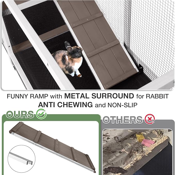 2-Story Indoor Rabbit Hutch with Chew-Proof Outdoor Rabbit Cage with 6 Locking Casters Bunny Cage 2 Pull-Out Trays Guinea Pigs Cage 62" Brown-PawvioPets