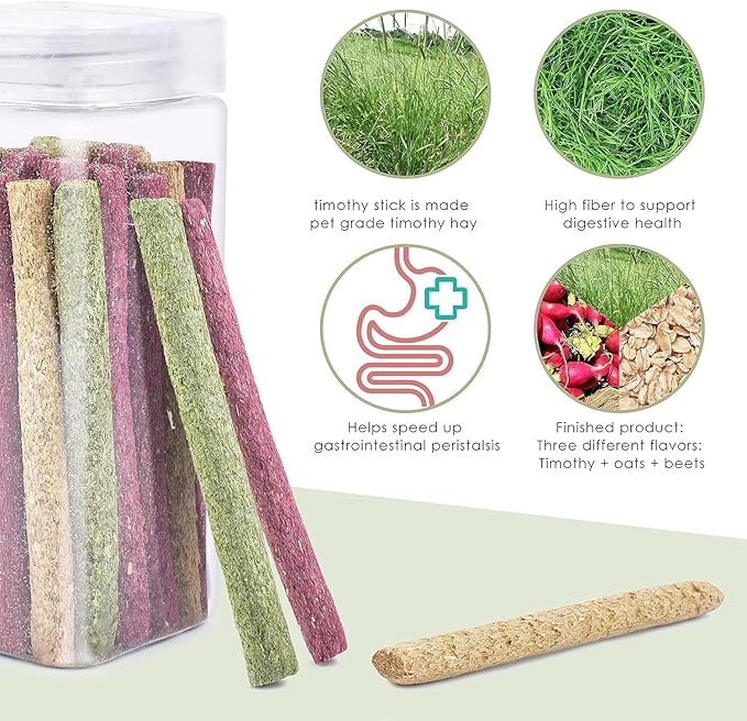 ERKOON Timothy Hay Sticks,Rabbit Chew Toys for Teeth Natural Molar Sticks Rabbits Treats for Bunnies, Chinchilla Guinea Pigs, Gerbil, Hamster (75 Pcs)-PawvioPets