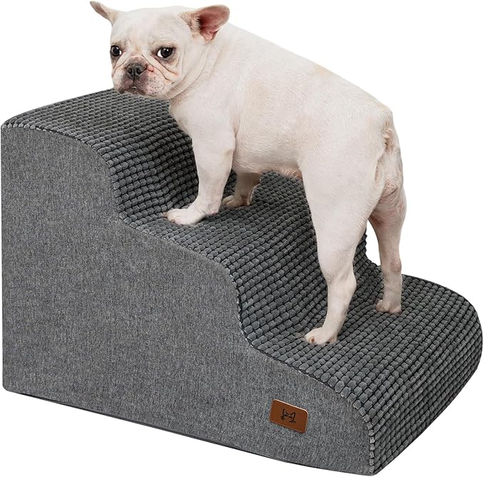 Dog Step for Bed, Dog Stair 3-Step 35D Pet Stair 15.7" H for High Bed or Sofa Non-Slip Balanced Pet Step Indoor, Grey-PawvioPets