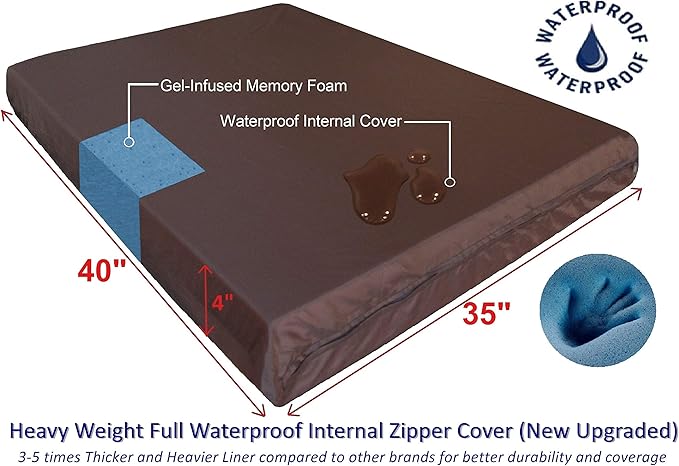 Dogbed4less Luxury Extra Large Orthopedic Memory Foam Dog Bed for Large Dogs with Durable Waterproof Internal Case, Removable Washable Denim Cover and Extra Bonus Pet Bed Cover, XL 40X35X4, Blue-PawvioPets