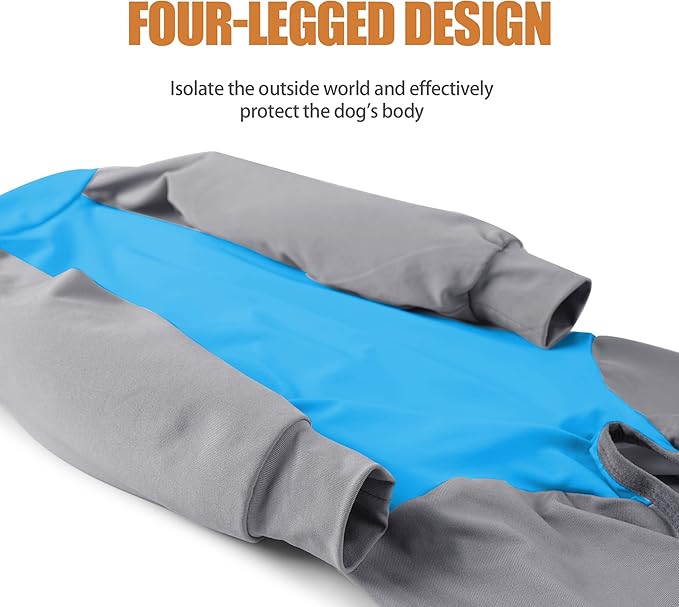Dog Recovery Suit, Abdominal Wound After Surgery Wear, Prevent Licking Wounds, E-Collar & Cone Alternatives, Long Sleeve Postoperative Shirts Dog Pajamas Prevent Shedding(Large, Blue)-PawvioPets
