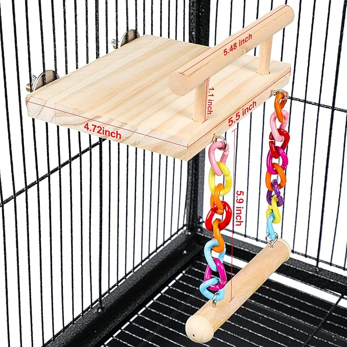 Bird Perches Cage Toys Parrot Wooden Platform Play Gyms Exercise Stands with Acrylic Wood Swing Ferris Wheel Chewing for Animals Green Cheeks, Baby Lovebird, Chinchilla, Hamster Budgie-PawvioPets