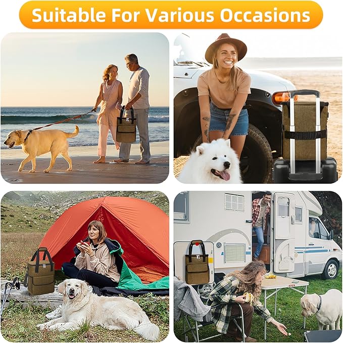 Dog Travel Bag for Camping - Pet Travel Accessories with 2 Collapsible Bowls, 2 Food Containers & Waterproof Feeding Mat - Portable Dog Carrier, Coffee (Small)-PawvioPets