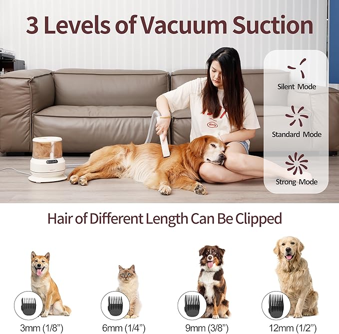 Dog Grooming Vacuum Kit, 2.5L Large Capacity, Dogs & Cats Vacuum for Shedding, 4 Pet Grooming Tools, Low Noise, Dog Nail Clipper as A Gift-PawvioPets