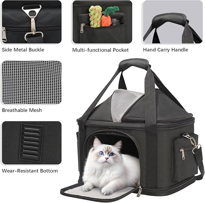 2-in-1 Stylish Dog Purse Carrier Soft-Sided Carriers Travel Tote Bag for Small Dogs Cats, Fashion Foldable Pet Bag for Puppies Small Animals with Pockets (Black, 16.2" x 11.4" x 13")-PawvioPets