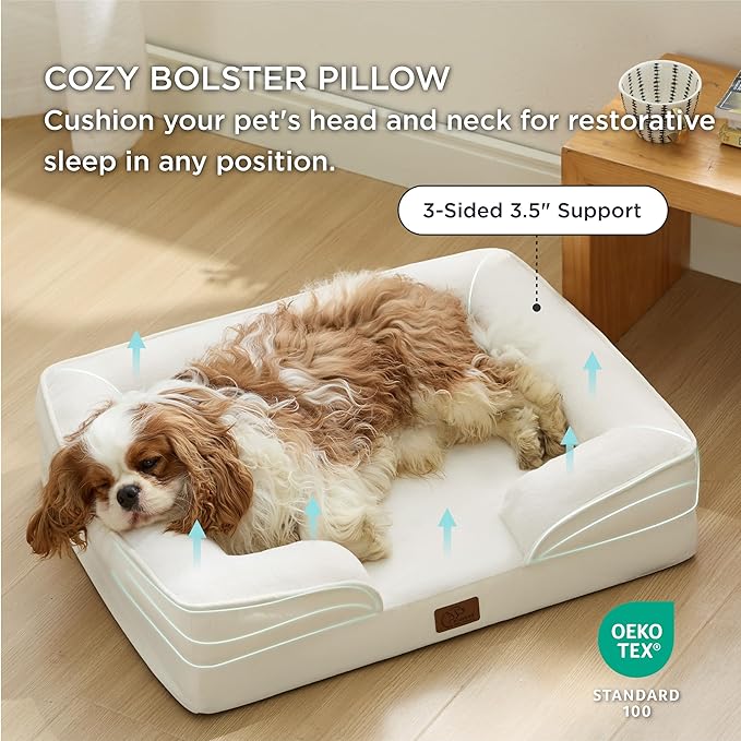 Bedsure Orthopedic Dog Bed Medium Size Dogs - Washable Medium Dog Cat Bed Waterproof, Comfort Pet Couch Sofa with Washable Removable Cover, Pets Bed with Nonskid Bottom, Ivory, 28"-PawvioPets