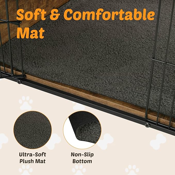 Dog Kennel Furniture, Wooden Dog Crate End Table, Heavy Duty Dog Crate, Decorative Pet Crate Dog Cage for Large Indoor Use (Rustic Brown) 39" L×26" W×27" H-PawvioPets