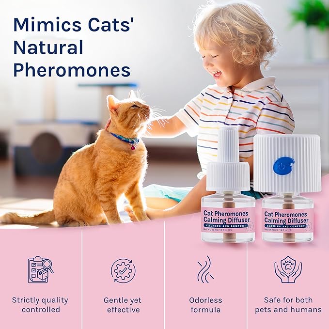 Cat Calming Pheromones Diffuser: 2 Classic Cats Plug in Refill Diffusers for Relaxation & Comfort - Reduce Stress Barking & Scratching - Indoor 60 Days Supply-PawvioPets
