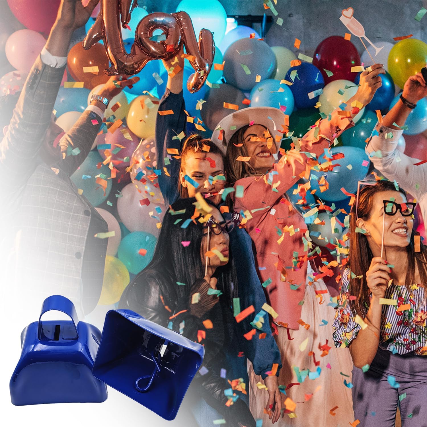 Metal Cow Bell Noise Maker - 3 Inch Pack of 4 - Small Loud Metal Cowbell Noisemaker with Handle - Great for Football Games, Sporting Events, Weddings, New Year's Eve, Birthday Parties