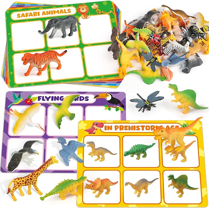 Coogam Sorting Toys for Toddles, Animals Figures Dinosaurs Birds Insects Cognition Matching Game Playset, Fine Motor Learning Activities Educational Toy Gift for 3 4 5 Year Old Kid-PawvioPets