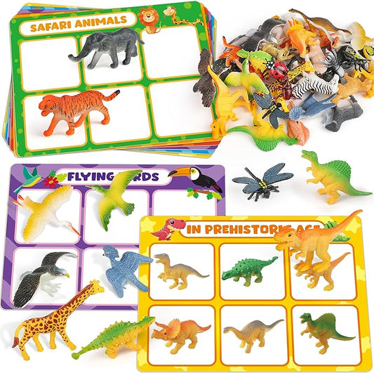 Coogam Sorting Toys for Toddles, Animals Figures Dinosaurs Birds Insects Cognition Matching Game Playset, Fine Motor Learning Activities Educational Toy Gift for 3 4 5 Year Old Kid-PawvioPets