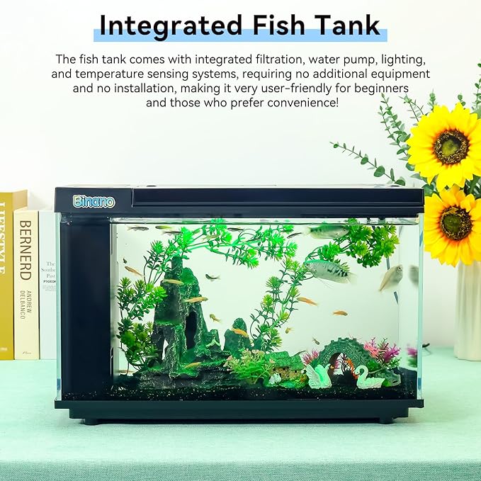8 Gallon Aquarium Kit Featuring Real-Time Temp Display, Adjustable Flow Pump, Bottom Storage, Multi-Position Filter & 6 Light Modes - Complete Fish Tank Starter for Betta or Goldfish-PawvioPets