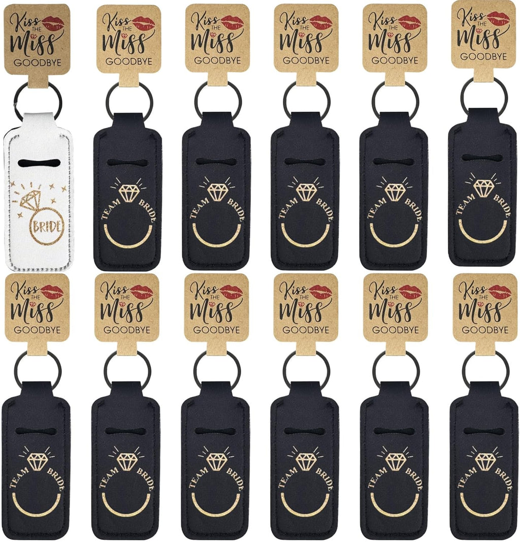 KIDZVEFUN Bridesmaid Proposal Gifts, 12Pcs Chapstick Holder for Bachelorette Party Favors Wedding Bridal Shower Cute Gifts for Women Lip Balm Holder (1 Bride+11Pcs Black)