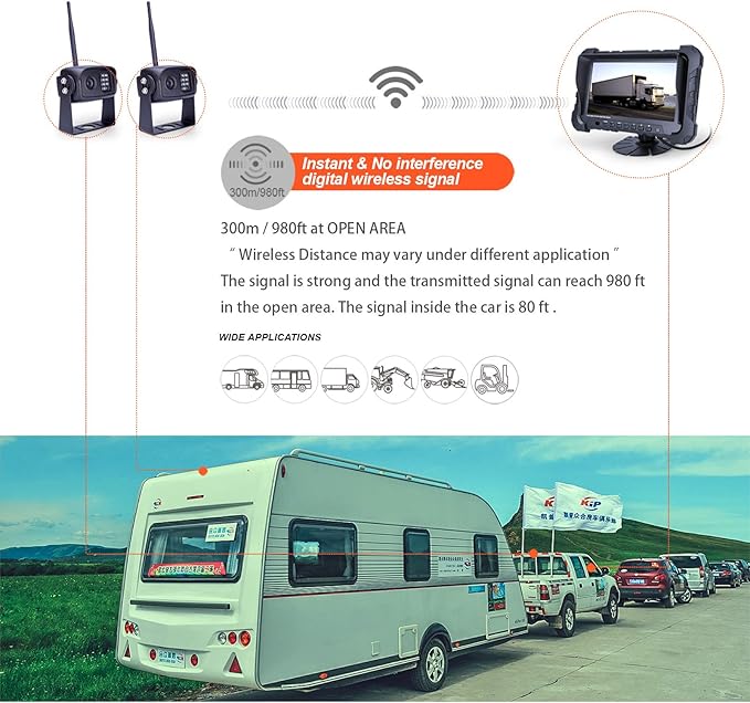 Digital Wireless Backup Camera System, Dual HD 720P Camera with Infrared Night Vision and Wide Viewing Angles, 7inch Wireless Monitor Split Screen for Trailer, RVs, Camper, 5th Wheel, etc-PawvioPets