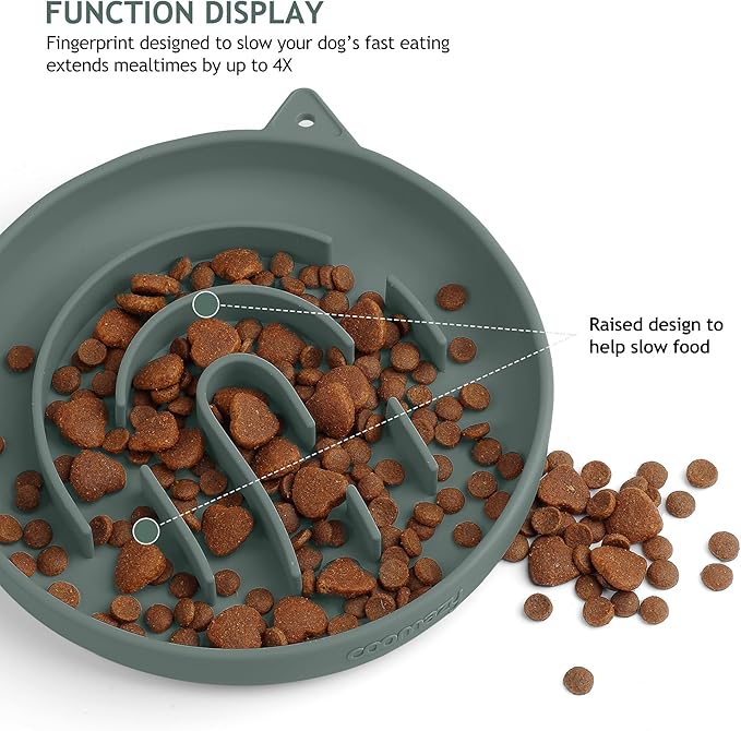 Coomazy Silicone Slow Feeder Dog Cat Bowls, Interactive Puzzle Toy for Pets Food Training, Keeps Dogs Cats Busy, Prevents Puppy Kitty Overeating (Dark Green, 1.4Cup)-PawvioPets