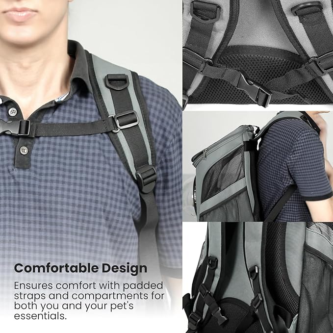 Cat Backpack Carrier, Airline Approved, Space Capsule Bubble Design, Ideal for Cats & Dogs up to 28-35 lbs, with Strong Straps, Safety Zippers, Mesh, Comfortable for Hiking & Travel (Grey)-PawvioPets