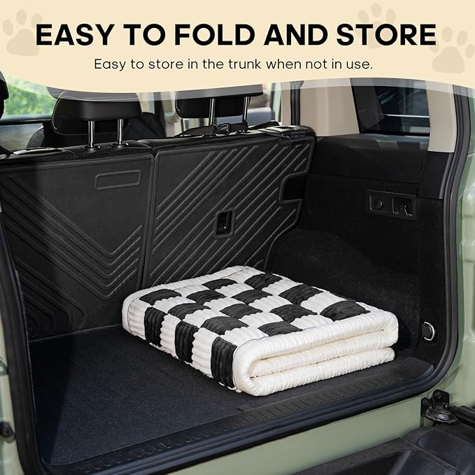 Backseat Pet Bed Mat, Non-Slip Plaid Dog Bed for Car Back Seat, Flannel Backseat Dog Bed, Fit for Backseat Extenders and Trucks SUVs (Black&White, 24.8x54 inch)-PawvioPets