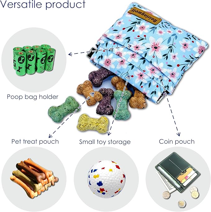 Dog Treat Pouch, Small Cotton Pocket Sized Training Holder, Hand Free Walking Fanny Bag with Carabiner, Self-Closing Pet Feed Snack Reward, Behavior Aids for Puppy Travel or Outdoor Use-PawvioPets