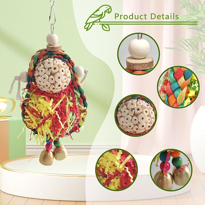 Bird Hoop Swing and Parakeet Toys,Natural Sola Balls and Shredding Hanging Toy,Birds Rope Swing,Suitable Small and Medium-Sized Parrots Toys,Birds Toy for Cockatiels,Conures,Lovebird-PawvioPets