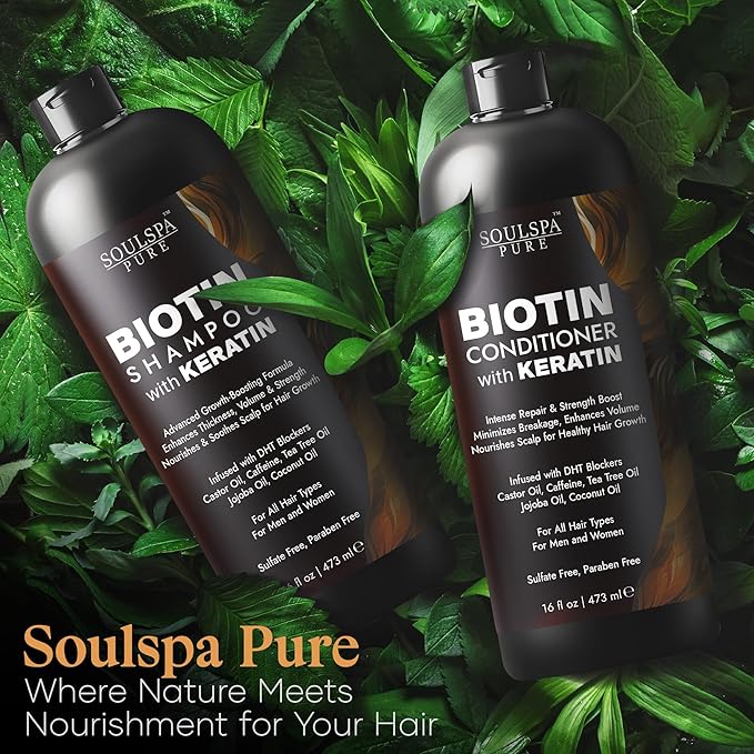 Biotin Shampoo and Conditioner Set with Keratin - Sulfate-Free Advanced Anti-Thinning, Hair Growth Shampoo and Conditioner Combo Repair Formula - with DHT Blockers, for Men & Women - 16 fl oz each-PawvioPets