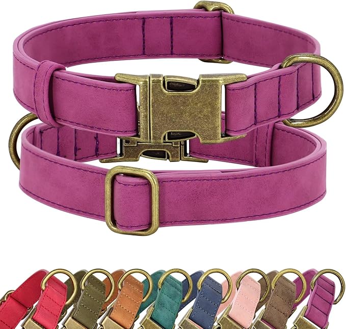 Didog Soft PU Leather Dog Collar, Stylish Quick Released Dog Collar for Large Dogs, Easy Clean Adjustable Pet Collar for Daily Walking, Purple, L Fit 15-23" Neck-PawvioPets