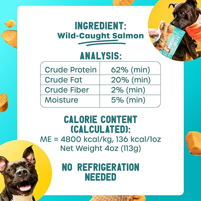 Freeze Dried Dog Treats - Wild Caught Salmon - Dog Food Dry Snacks - with Protein & Omega 3s - for All Breeds & Sizes - No Artificial Flavors & Dyes, No Preservatives - 1 Pouch, 4 oz-PawvioPets