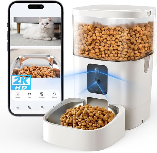 Automatic Cat Feeder with Dual Camera, 5G WiFi Pet Food Dispenser with 2-Way Audio, 2K HD Video with Night Vision, Easy APP Operation, AI Pet Motion Capturing, for Cat Dog Small Pet-PawvioPets