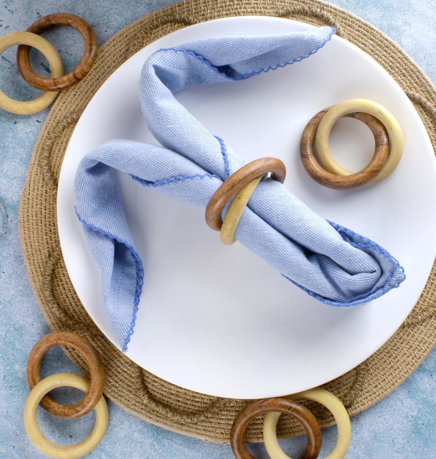 Farmhouse Napkin Ring Set of 12 - Wooden Napkin Holders for Dining Table, Everyday Use, Thanksgiving, Holiday, Christmas, Festive, Party, Gift, Décor (Shades of Brown) - CLEENTABLE