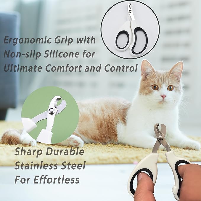 Cat Grooming Brush Kit 6 Tools - Deshedding & Dematting for Long/Short Hair, Self-Cleaning Slicker Brush with 6-in-1 Flea Comb for Cats & Kittens (White)-PawvioPets