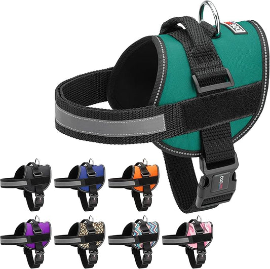 Dogline Dog Harness, Reflective No-Pull Adjustable Vest with Handle for Walking, Training, Breathable, No - Choke Harness for Small, Medium or Large Dogs Room for Patches Girth 33"-46" in Turquoise-PawvioPets