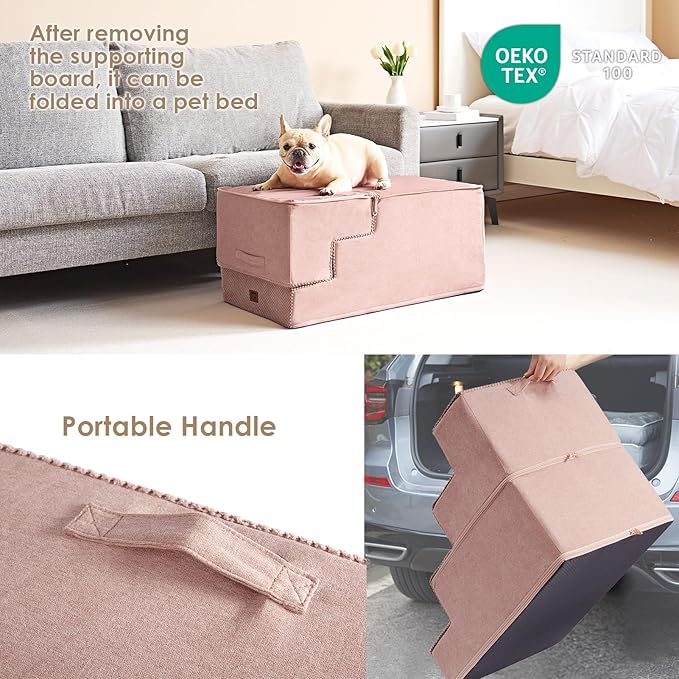 EHEYCIGA Dog Stairs for High Bed 22.5" H, 5-Step Dog Steps for Bed, Pet Steps for Small Dogs and Cats, Non-Slip Balanced Pet Ramp Indoor, Pink-PawvioPets