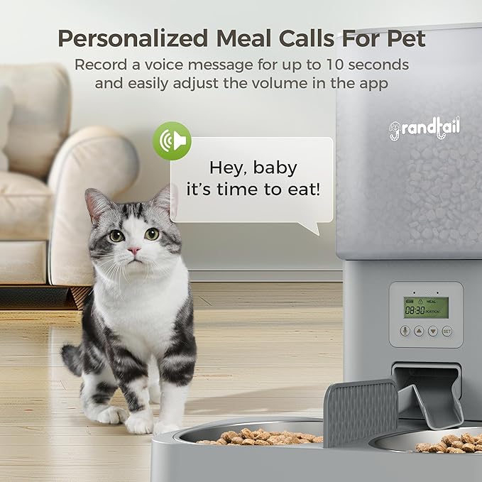 Automatic Cat Feeder for Pets, Programmable Meal Dispenser, for Timed Meals for Up to Cats & Dogs Including Dual Power Supply, and Capacity for 4 Meals Daily-PawvioPets
