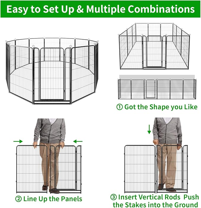 Dog Playpen Outdoor Extra Wide 12 Panels Heavy Duty Dog Fence 47" Height Anti-Rust with Doors Portable for RV Camping Yard, Total 32FT, 79 Sq.ft, Snowy Black-PawvioPets