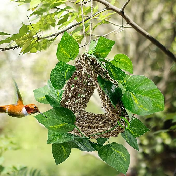 BNOSDM Bird Seagrass Mat, 3 PCS 7.1 x 7.1 Inches Parrot Natural Seagrass Woven Bird Net Hammock Mat, Parakeet Climbing Rope Ladder Chew Toys Hut Hideout for Lovebird Cockatiel Conure Budgie-PawvioPets