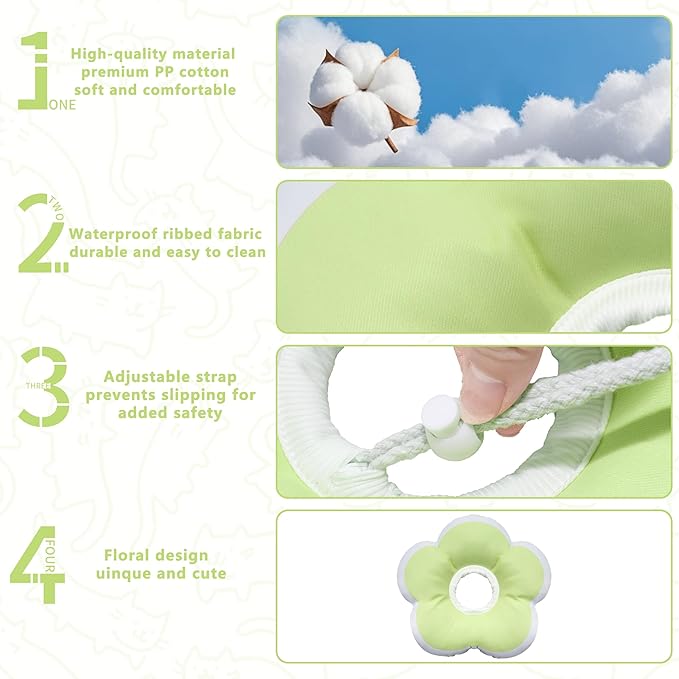 Cat Cone Collar Soft, Waterproof Cats Cones to Stop Licking After Surgery, Adjustable Soft Elizabeth Cats Collars for Wound Healing, Flower Shape Cat Recovery Collar (Green, Large)-PawvioPets