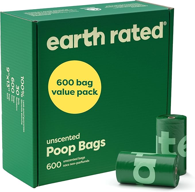 Earth Rated Dog Poop Bags Value Pack, Leak-Proof and Extra-Thick Pet Waste Bag for Big and Small Dogs, Refill Rolls, Unscented, 600 Count-PawvioPets