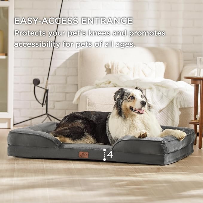 Bedsure Orthopedic Dog Bed for Extra Large Dogs - XL Washable Dog Sofa Bed Large, Supportive Foam Pet Couch Bed with Removable Washable Cover, Waterproof Lining and Nonskid Bottom, Dark Grey-PawvioPets