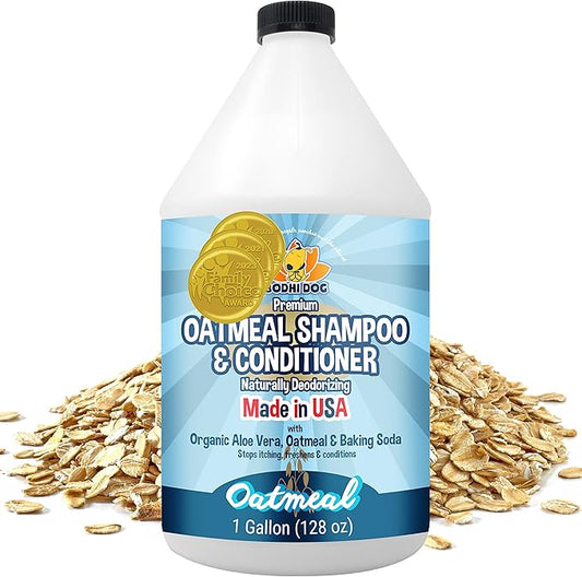 Bodhi Dog Organic Oatmeal Dog Shampoo & Conditioner - Hypoallergenic Formula - Naturally Deodorize Dogs, Cats & Pets - Moisturizes Dry, Itchy & Sensitive Skin - Made in USA (1 Gallon)-PawvioPets