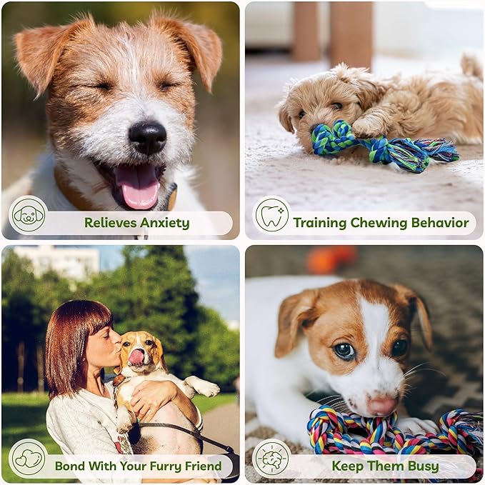 2 Pack Dog Rope Toy for Small Dogs, Puppy Teething Toys, Durable Cotton Puppy Chew Toys for Teething, Small Dog Toys for Aggressive Chewers, Interactive Tug of War Dog Toy for Puppies Boredom-PawvioPets